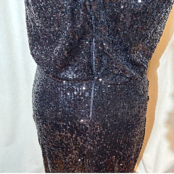 Express Sequin Midi Dress  Sleek Fit, Black, Sequins,‎ Mock Neck, Asymmetrical - Picture 8 of 9